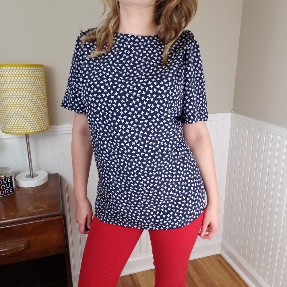 Vintage Kasper ASL Patterned Navy Blouse